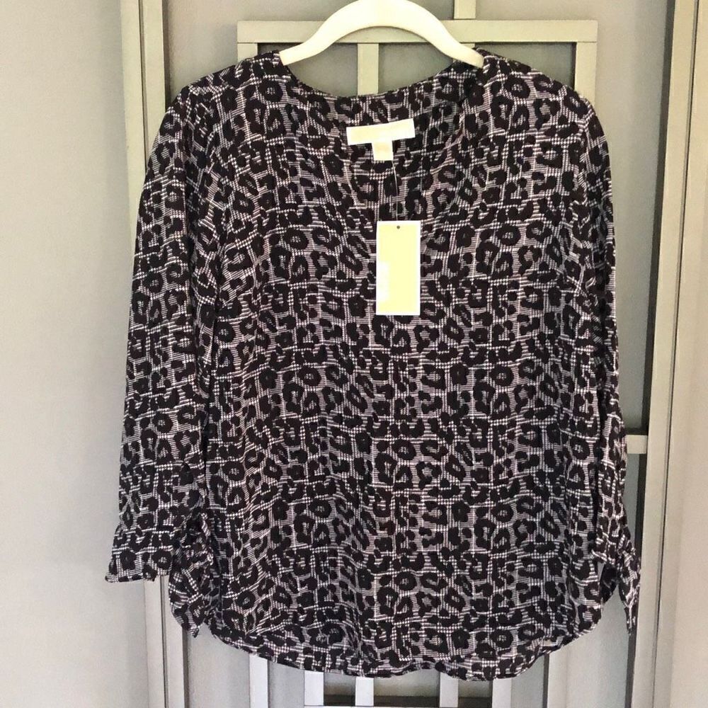 NWT michael Michael Kors, leopard cheetah, print, black and white blouse size S